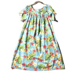 Vintage Puanani Large Muu Muu Hawaiian Floral Aloha House Dress Pocket Plumeria